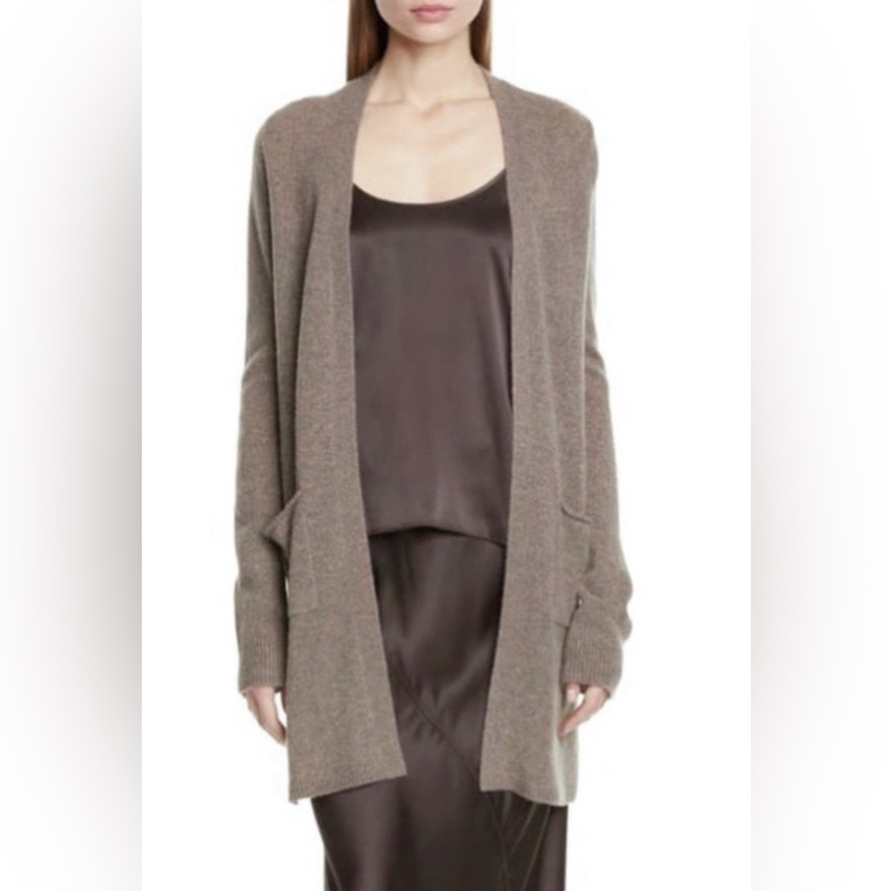 ATM Cashmere‎ Open Front Cardigan Pockets In Taupe Gray , size XS